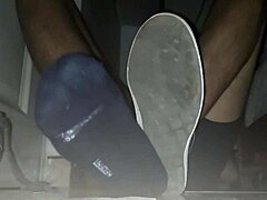 Cumshot Explosion on Blue Sweaty Socks and Barefeet!
