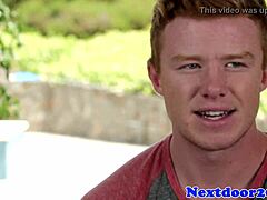 Check out this muscular redhead hunk stroking hard in solo action