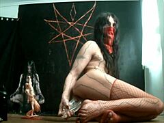 Double Deep Anal Penetration with Dildo in Shemale Solo Play.