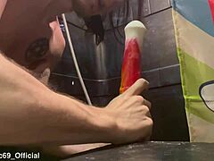 twink goes wild deepthroating huge horse cock toy