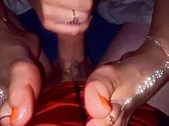 prettyfeetelite twink gives incredible footjob with colorful toes