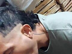 Sucked off the hot young worker in storage, so hung