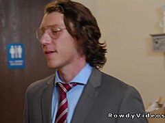 gay rimjob and anal sex in the office during working time with big cock blowjob