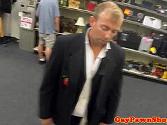 Yo, this spitroasted pawnshop jock gets fucked deeply in hidden cam group action with ass fucking!