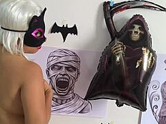 Perverted stepdad in halloween trick-or-treating with amateur blowjob and juicy spit-soaked sucking until cumming