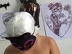 Perverted stepdad in halloween trick-or-treating with amateur blowjob and juicy spit-soaked sucking until cumming