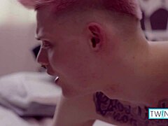 pink-haired oliver's asian ass gapes from logan's hardcore anal fucking and cumshot