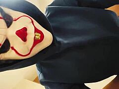 Uh, real amateur couple in halloween masked missionary with daddy's thick creampie, moaning to orgasm