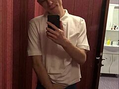 dream boy masturbates beautifully with big 23cm dick in mirror