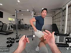 vrb gay bareback sex fantasy in the gym with muscle asian jkab dale vr porn