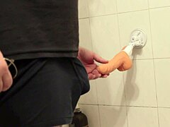 in a casual solo session, he grabs the dildo and starts thrusting while sucking it eagerly for fun.