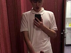 dream boy masturbates beautifully with big 23cm dick in mirror