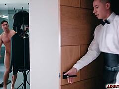 brock banks skips wedding for steamy bathroom bareback fuck with straight best man reese rideout!!