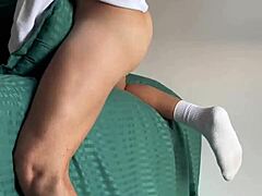 After football, horny college muscle twink with big ass fucks his pillow moaning loud