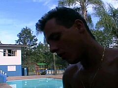 Poolside Brazilian Twink Couple: Bent Over Doggy Rimjob to Hard Missionary Cum?